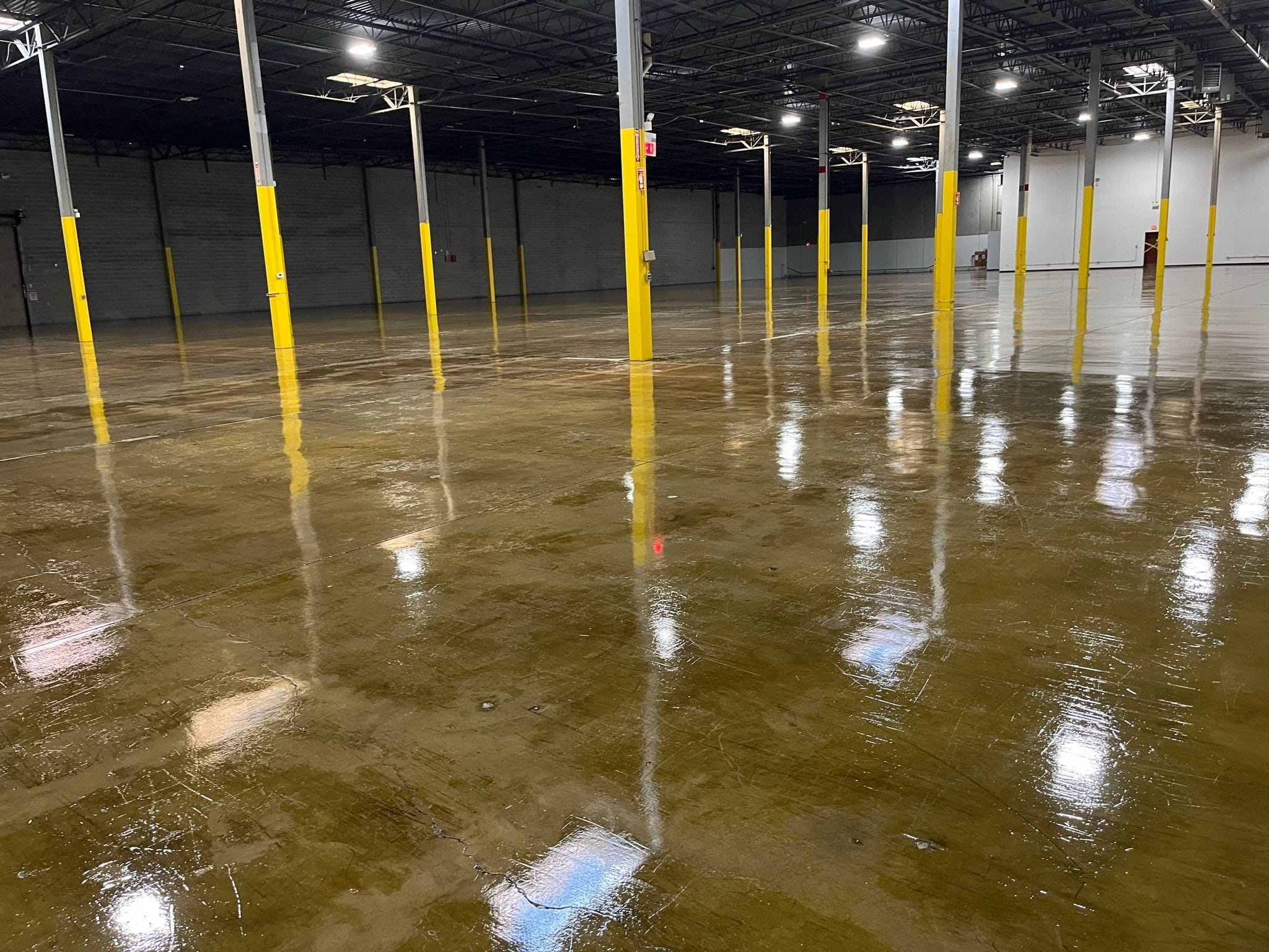 Clear epoxy coating in warehouse